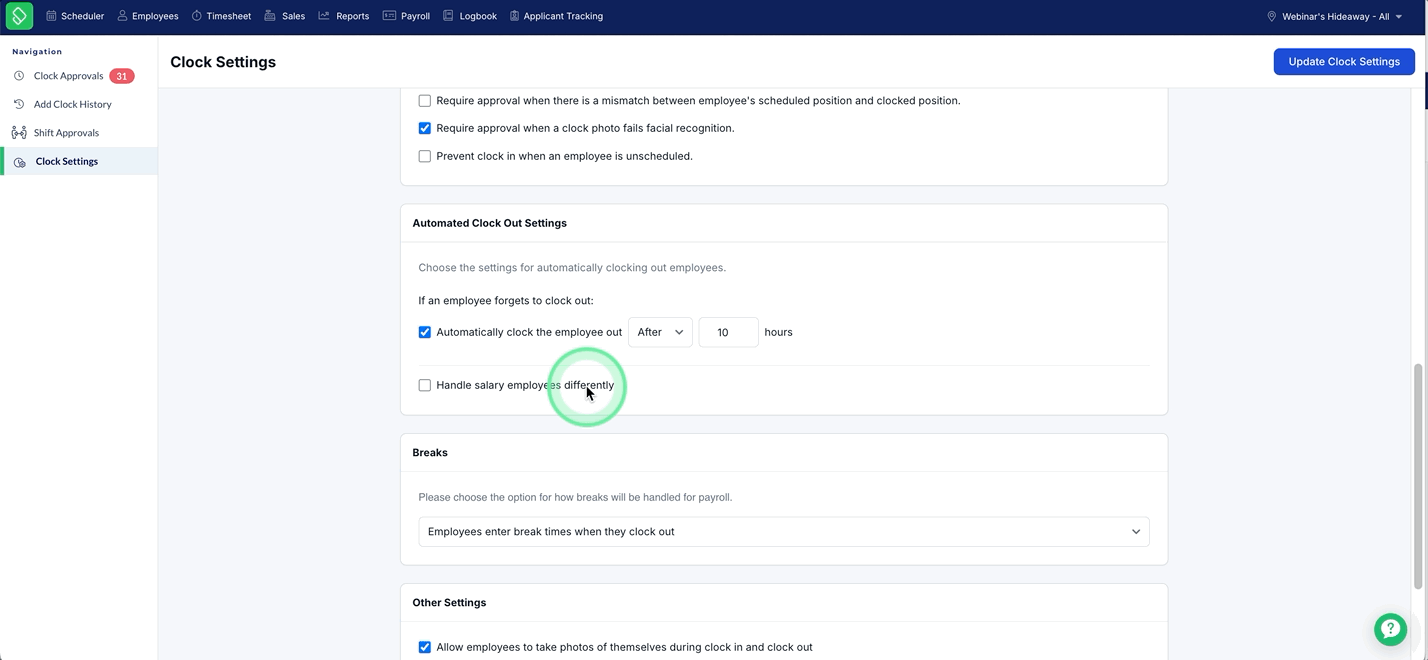 Automated Clock Out Settings - Toggling Hourly vs Salary.gif
