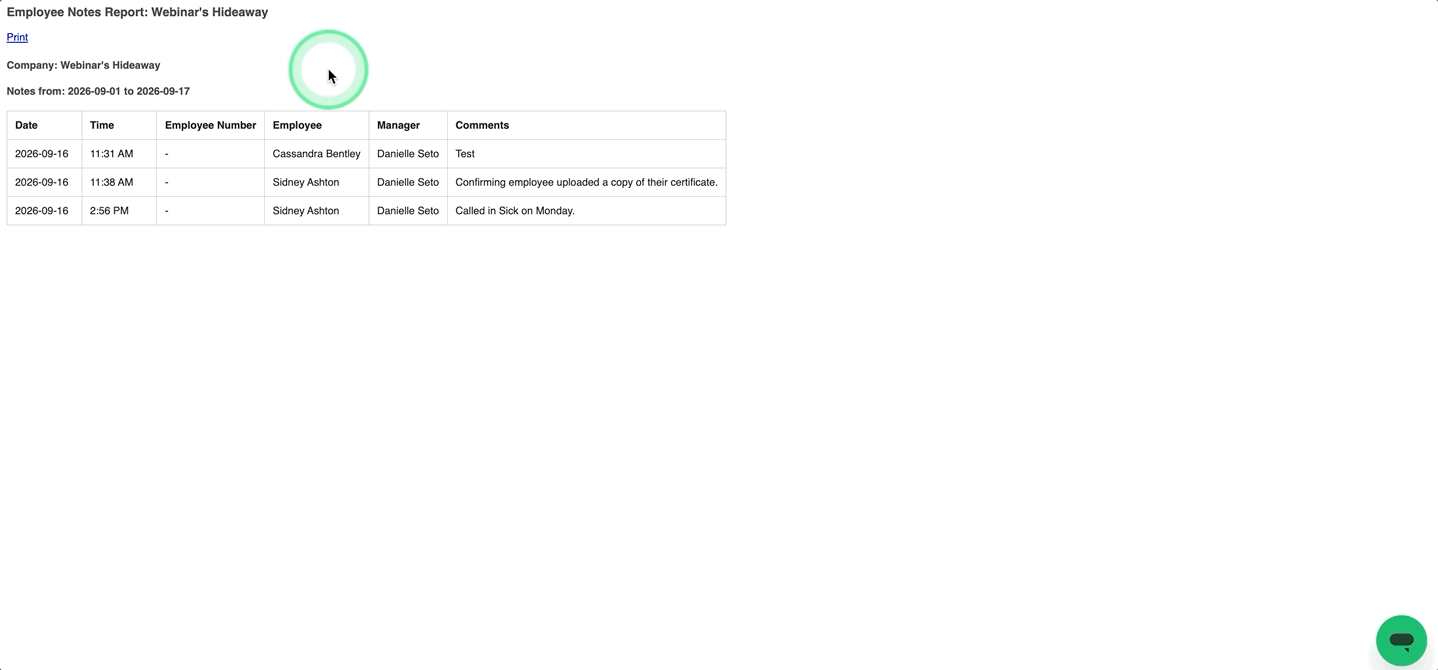Viewing the Employee Notes Report.gif